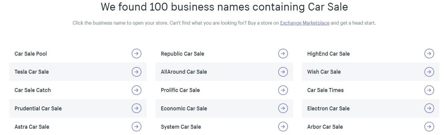 Business Name Generator car sale business name search