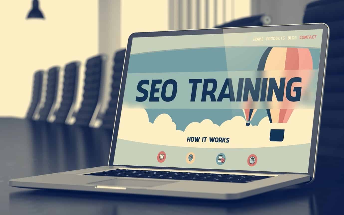 Laptop showing SEO training course