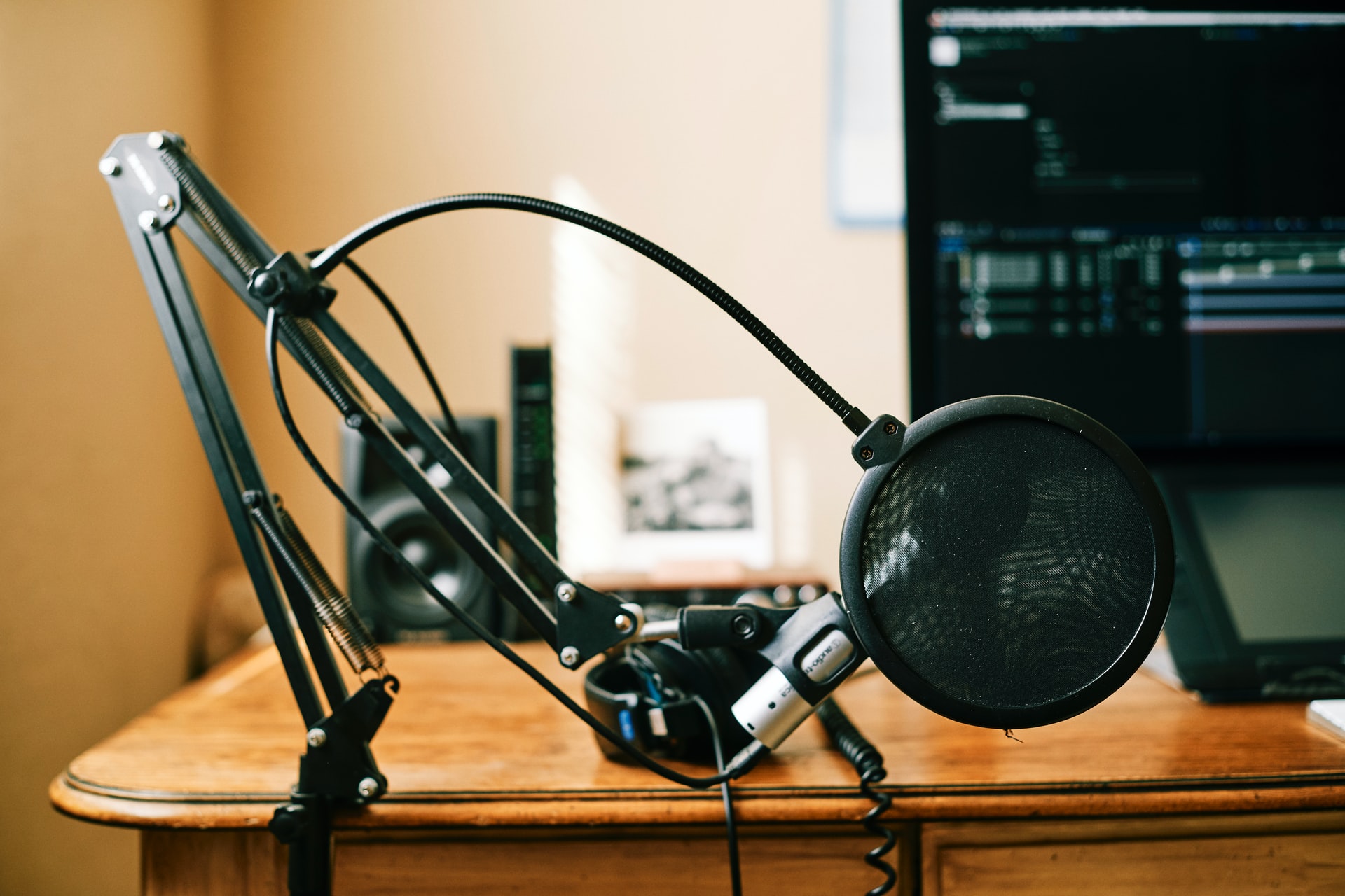 Microphone in front of desk