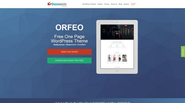 Orfeo is another top ranking free WordPress theme from ThemeIsle for 2018.