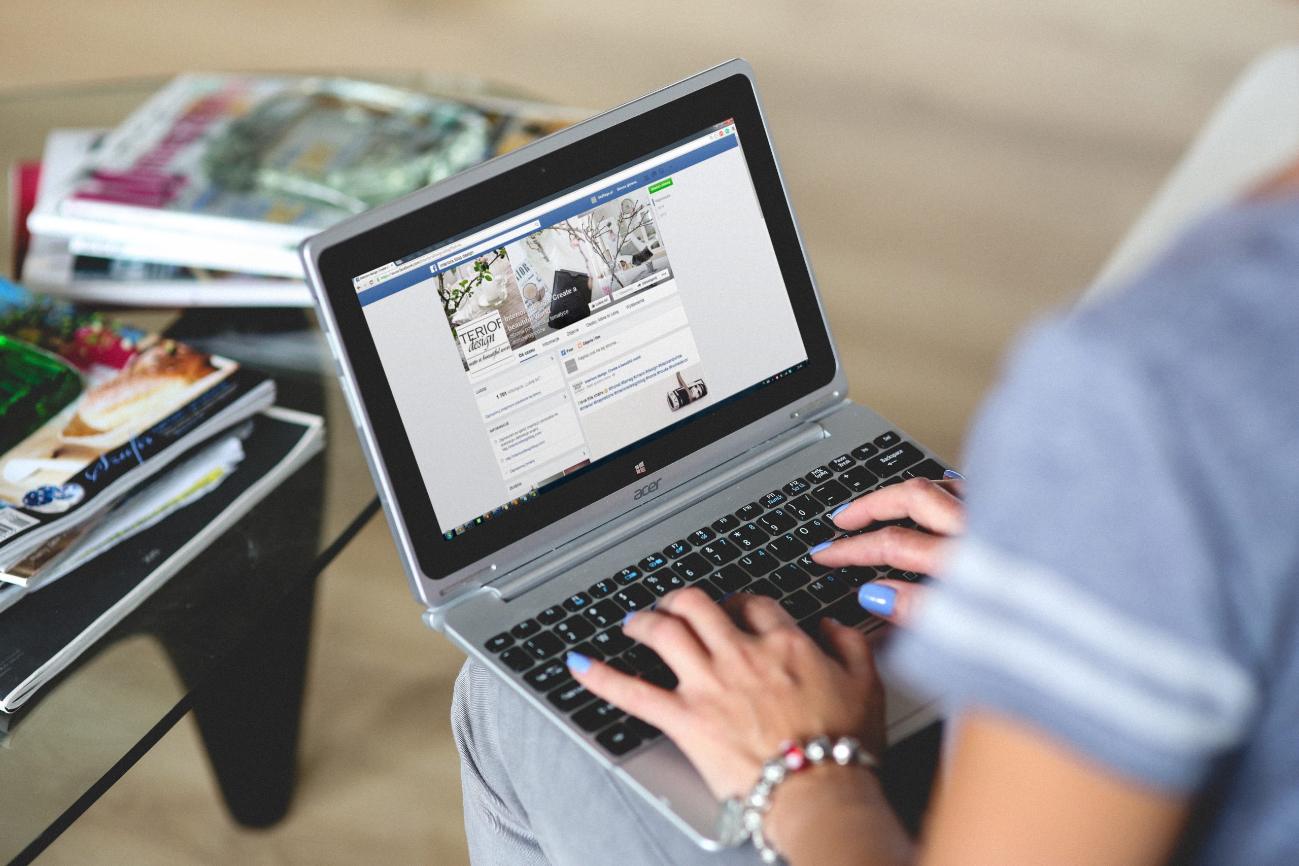 women using social medial on laptop