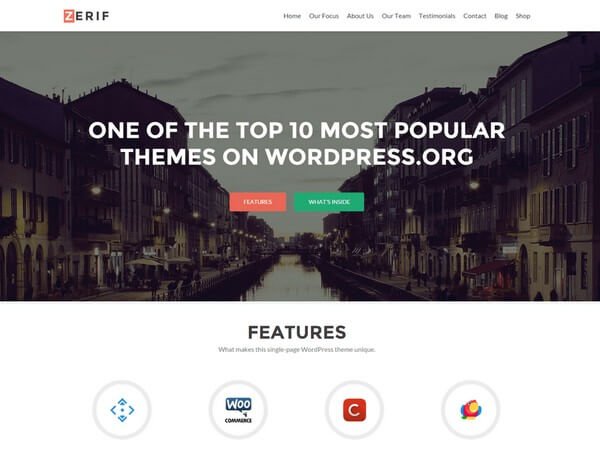 Zerif Lite WordPress theme is compact and ideal for business, corporate, personal, portfolio, agency etc from Themeisle.