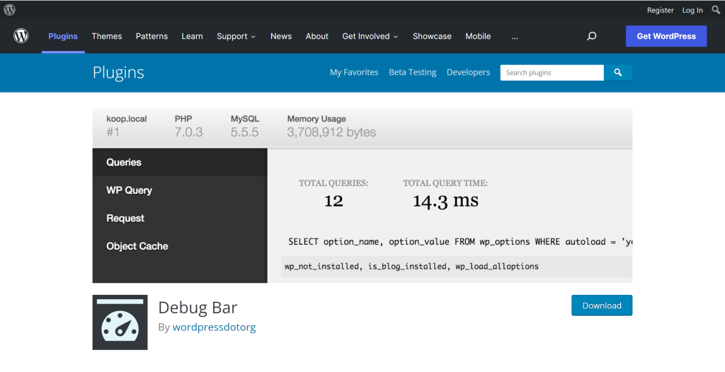 Debug Bar landing page