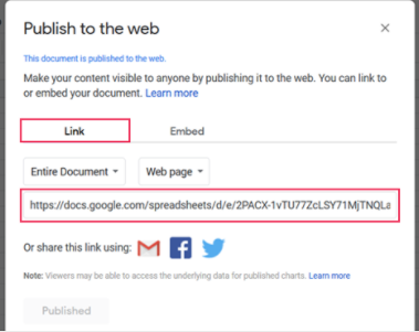 Google Sheets sharable link