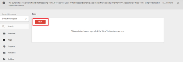 Click on the "New" button to create a tag