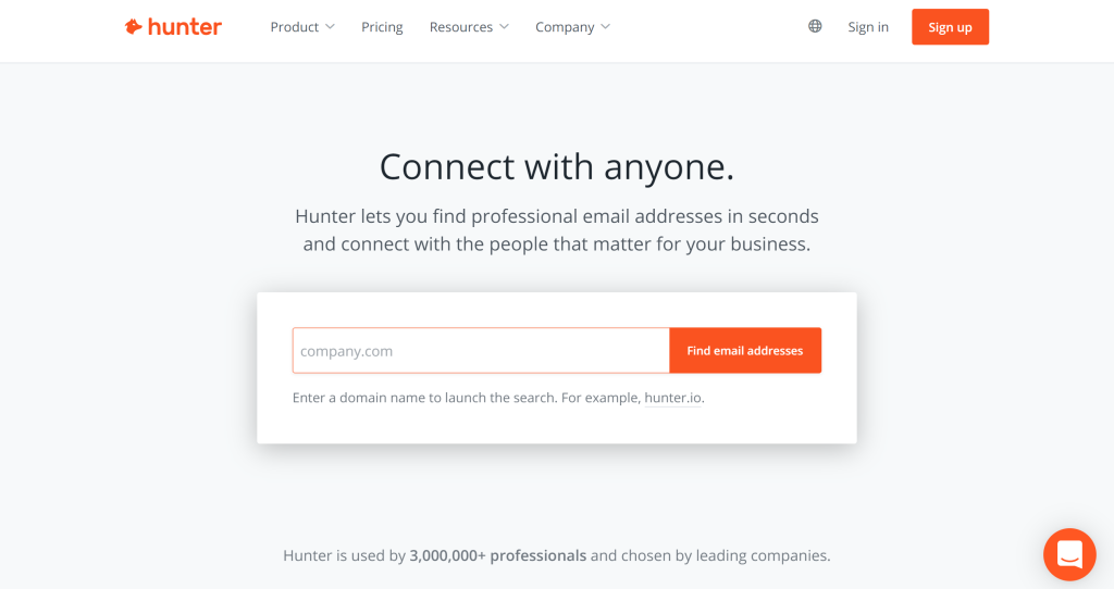 hunter.io landing page