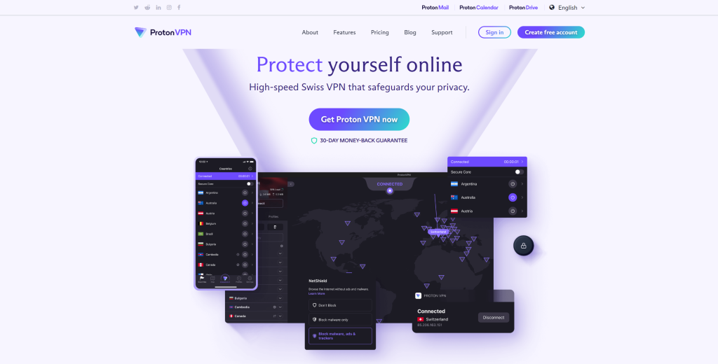 ProtonVPN landing page