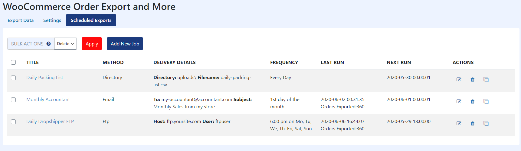 Scheduled exports