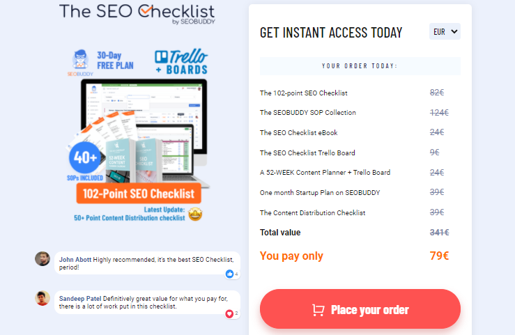 SEO Checklist pricing