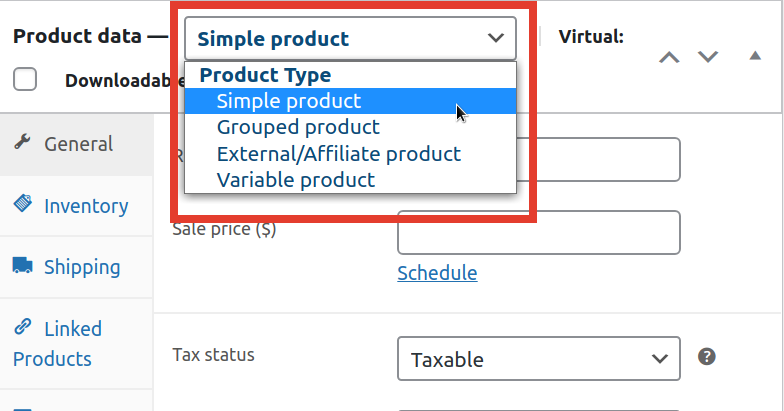 WooCommerce product type