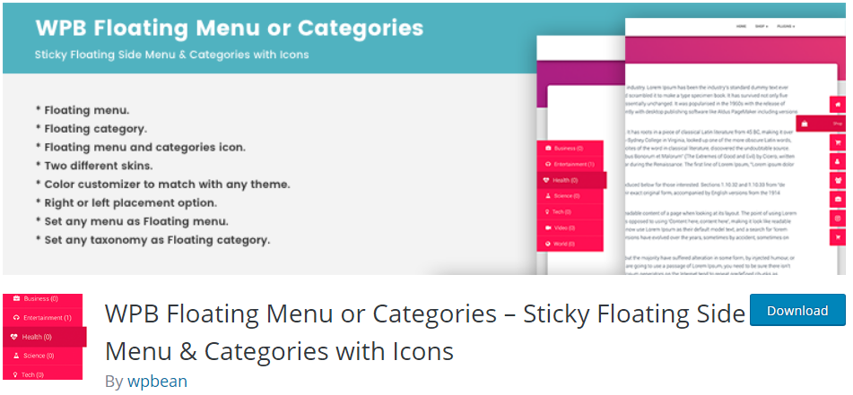 WPB Floating Menu or Categories