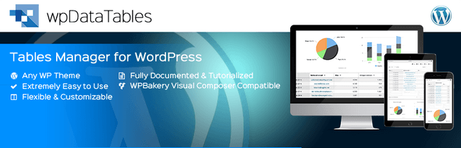 wpDataTables supports direct data entry, importing from files and URLs, and even MySQL queries.